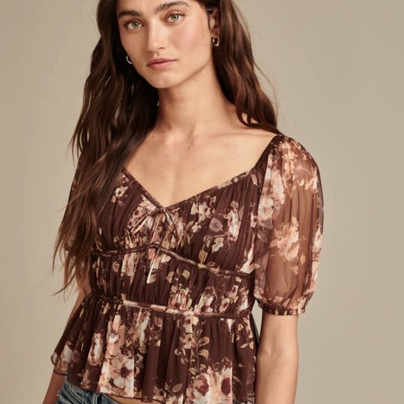 Lucky Brand Floral Brown Blouse - Picture 1 of 7